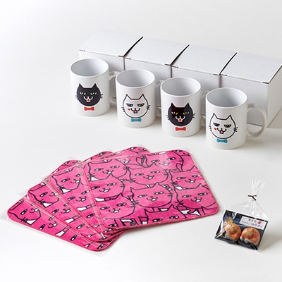 【配り用・家族用】猫のマグカップ4個、ミニタオル4個、にゃんこの箸置き