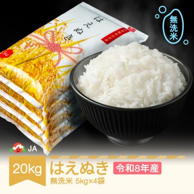 新米 令和8年産 はえぬき 無洗米 20kg