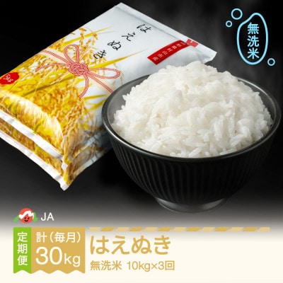 【毎月定期便】はえぬき　無洗米(10kg)全3回