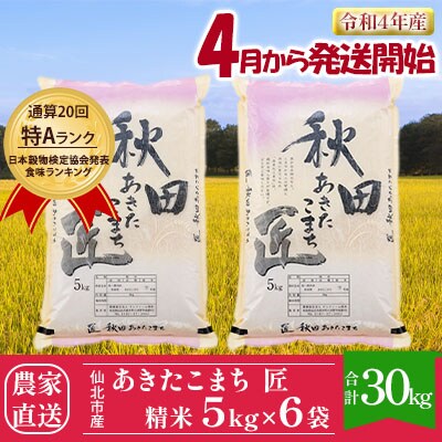 匠 一等米あきたこまち30kg(精米5kg×6袋)令和4年産秋田県産米[No.5660-1129] | ふるさと納税のお礼品