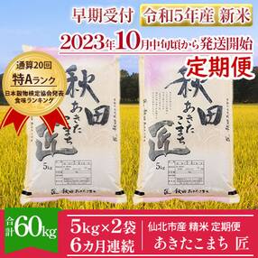 匠 令和5年産一等米あきたこまち精米5kg×2袋6ヶ月連続新米定期便6回[No.5660-1103]