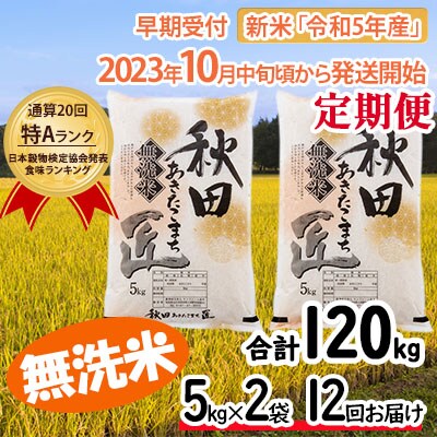 無洗米令和5年産一等米あきたこまち10kg12ヶ月連続米定期便12回　匠[No.5660-1238]
