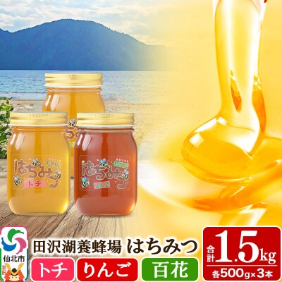 秋田県産はちみつ(トチ・りんご・百花)500g×各1本 合計1.5kg|02_tyj-211101