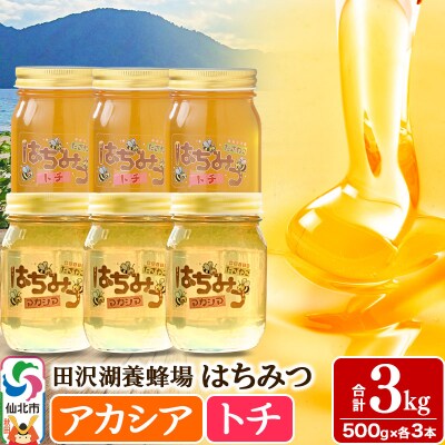 秋田県産はちみつ(アカシア・トチ)500g×各3本 合計3kg|02_tyj-070601