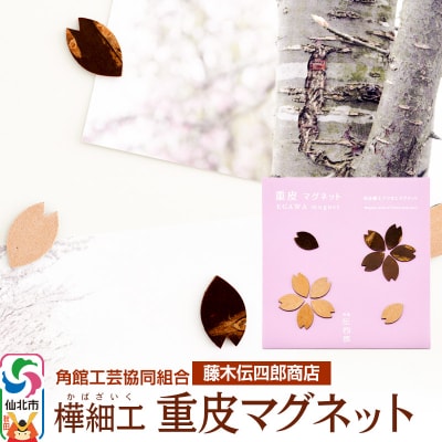 角館樺細工《藤木伝四郎商店》桜の花びらの形 重皮マグネット|02_kdk-330101