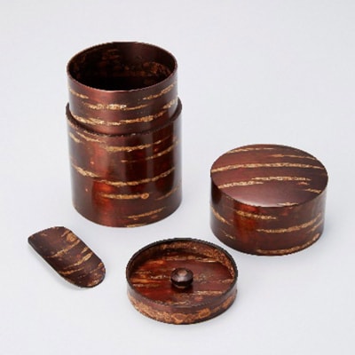 角館樺細工《冨岡商店》総皮茶筒茶箕セット 大|02_kdk-540901