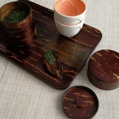 角館樺細工《冨岡商店》総皮茶筒茶箕セット 大|02_kdk-540901