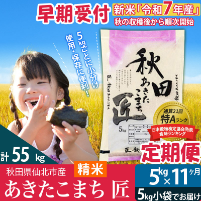 【白米】令和7年産 新米 早期受付《定期便11ヶ月》あきたこまち5kg|02_snk-010311s