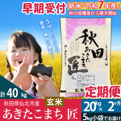 【玄米】令和7年産 新米 早期受付《定期便2ヶ月》あきたこまち20kg|02_snk-020802s