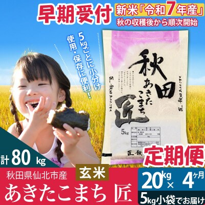 【玄米】令和7年産 新米 早期受付《定期便4ヶ月》あきたこまち20kg|02_snk-020804s