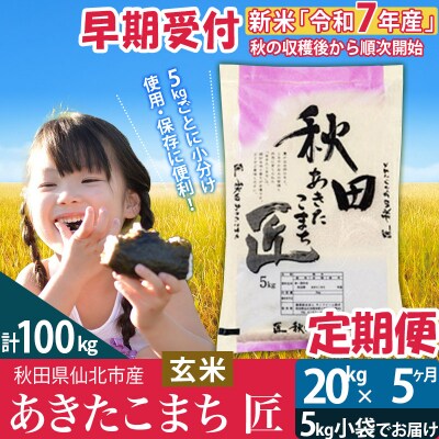 【玄米】令和7年産 新米 早期受付《定期便5ヶ月》あきたこまち20kg|02_snk-020805s
