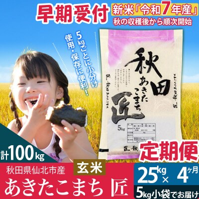 【玄米】令和7年産 新米 早期受付《定期便4ヶ月》あきたこまち25kg|02_snk-020904s