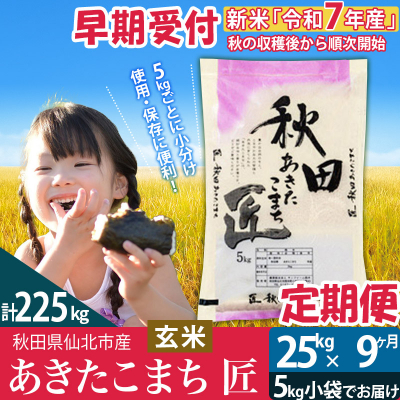 【玄米】令和7年産 新米 早期受付《定期便9ヶ月》あきたこまち25kg|02_snk-020909s