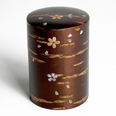 角館樺細工《冨岡商店》総皮茶筒大(ラデン桜)桐箱入り|02_kdk-105701