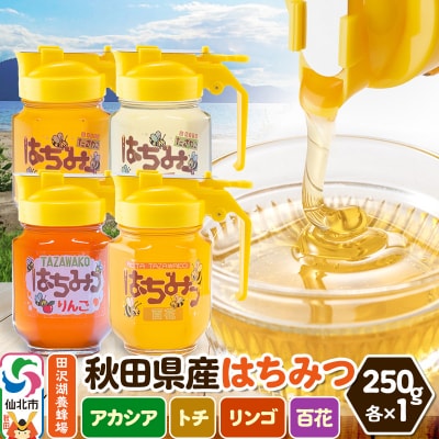 秋田県産はちみつ(アカシア・トチ・リンゴ・百花)250g×各1本 セット|02_tyj-330401