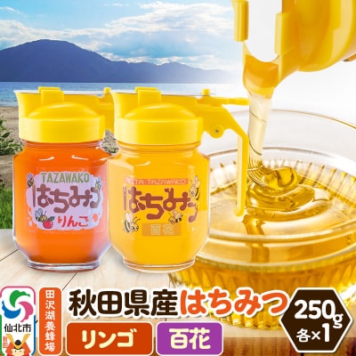 秋田県産はちみつ(リンゴ・百花)250g×各1本 詰め合わせ|02_tyj-360201