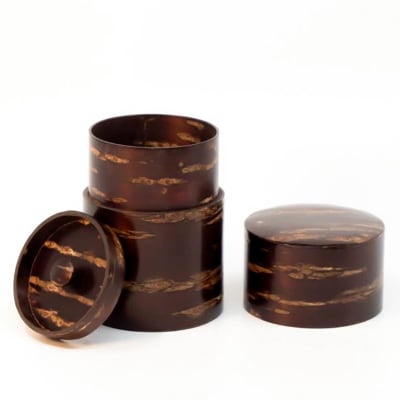 角館樺細工《樺細工 八柳》 総皮 茶筒 煎茶君 無地 100g|02_kdk-100101