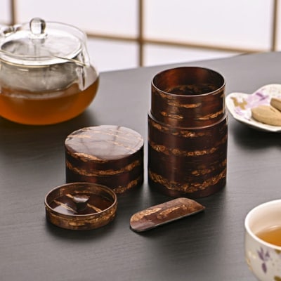 角館樺細工《樺細工 八柳》 総皮 茶筒 煎茶君 無地 100g|02_kdk-100101