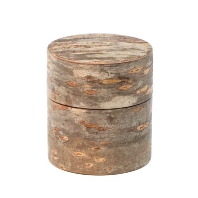 角館樺細工《樺細工 八柳》 総皮 茶筒 小 チラシ 100g|02_kdk-100201