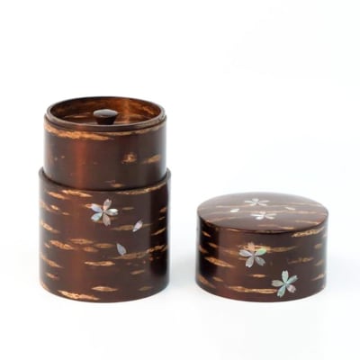 角館樺細工《樺細工 八柳》 総皮 茶筒 大 ラデン 桜 S 150g|02_kdk-106001