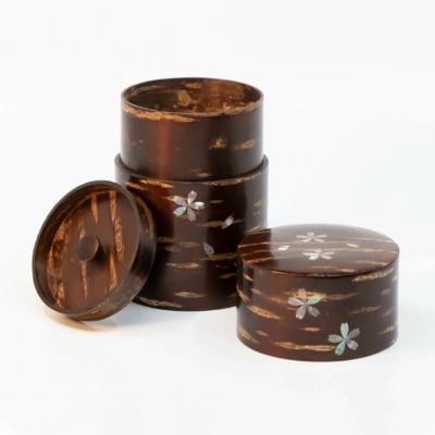 伝統工芸 【八柳】 総皮 茶筒 大 ラデン 桜 S 150g|02_kdk-106001