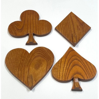 木工製品　箸置き付きコースター(クラブ、ダイヤ、ハート、スペード)各1個 計4個