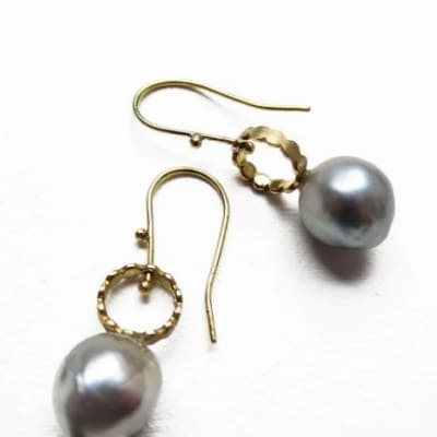 kerama pearl × marumaru hook earring / K18 (両耳)