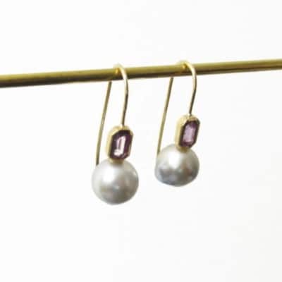kerama pearl × pink sapphire hook earring/K18 (両耳)
