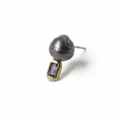 kerama pearl × blue sapphire earring 2 / K18 (片耳)