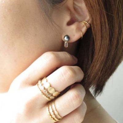 kerama pearl × blue sapphire earring 2 / K18 (片耳)