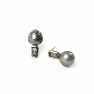 kerama pearl × blue sapphire earring 1 / K18 (片耳)