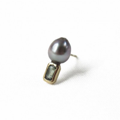 kerama pearl × green sapphire earring 2 / K18 (片耳)