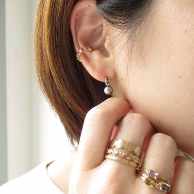 kerama pearl × green sapphire earring 2 / K18 (片耳)