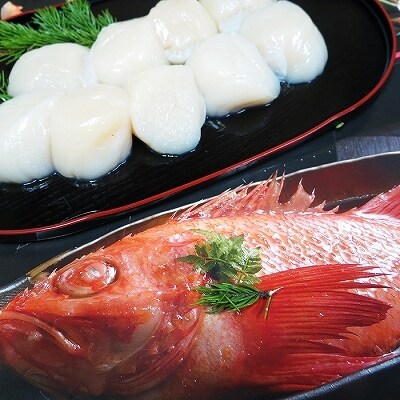 【年内配送】【北海道根室産】キンキ(下ごしらえ済)×2尾とホタテ貝柱300g×2P B-72001