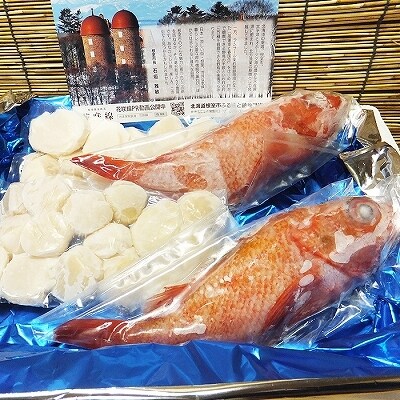 【年内配送】【北海道根室産】キンキ(下ごしらえ済)×2尾とホタテ貝柱300g×2P B-72001