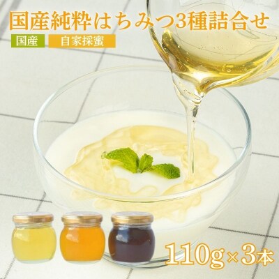 国産純粋はちみつ3種詰合せ110g×3本No.0084