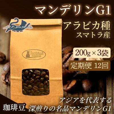 【12回定期便】珈琲 マンデリンG1 アラビカ種 スマトラ産 200g×3袋No.3296