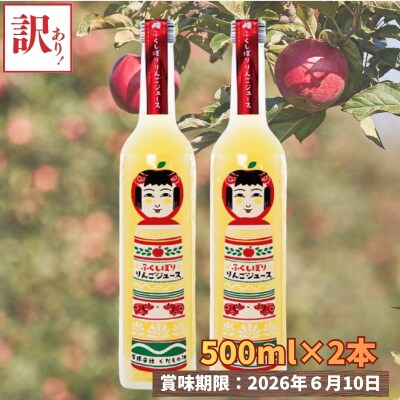  数量限定 訳あり ふくしぼりジュース(りんご)500ml×2本 果汁100%No.3330