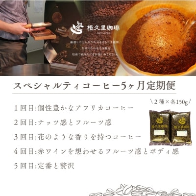  椏久里珈琲スペシャルティコーヒー5ヶ月定期便【豆】No.3361