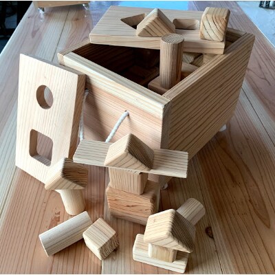 無垢の杉で作った積み木セット(専用ケース付き50ピース)