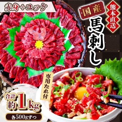 【国産馬刺し】熊本直送　ブロック肉　赤身500g+ユッケ500g　合計1kg(美里町)
