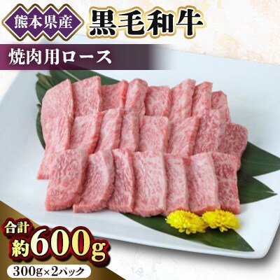 【黒毛和牛】熊本県産　焼き肉用　ロース600g(300g×2パック)　(美里町)