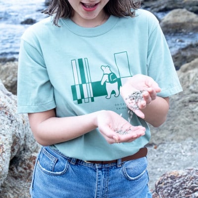 「知床トコさん」×久米繊維　コットンTシャツ　四角柄　グリーン　Sサイズ　半袖