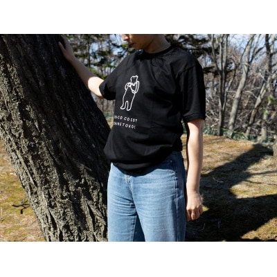 「知床トコさん」×久米繊維　コットンTシャツ　カメラ柄/黒　Sサイズ　半袖