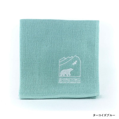 知床財団オリジナルロゴ刺繍入りガーゼハンカチ【ターコイズブルー】