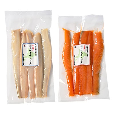 北海道知床斜里産　船上活〆　ほっけスティック、さくらますスティック(各200g×2)