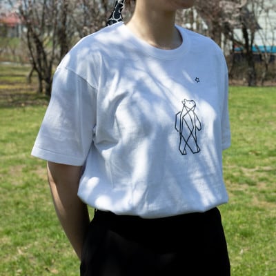 「知床トコさん」×久米繊維 　コットンTシャツ Mサイズ・ホワイト　折り紙柄　半袖