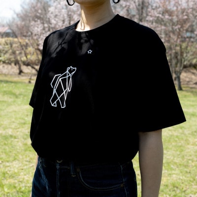 「知床トコさん」×久米繊維 　コットンTシャツ Sサイズ・ブラック　折り紙柄　半袖