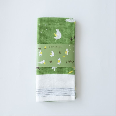 知床トコさん×kontex トラベルフェイスタオル(グリーン)1枚 綿100% 日本製