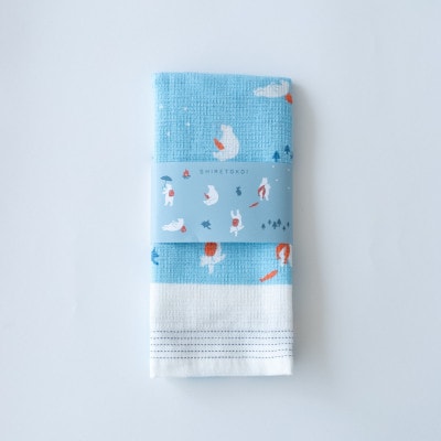 知床トコさん×kontex トラベルフェイスタオル(ブルー)1枚 綿100% 日本製